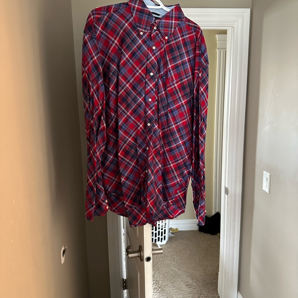 Tommy Hilfiger Red and Blue Casual Button Down Shirt